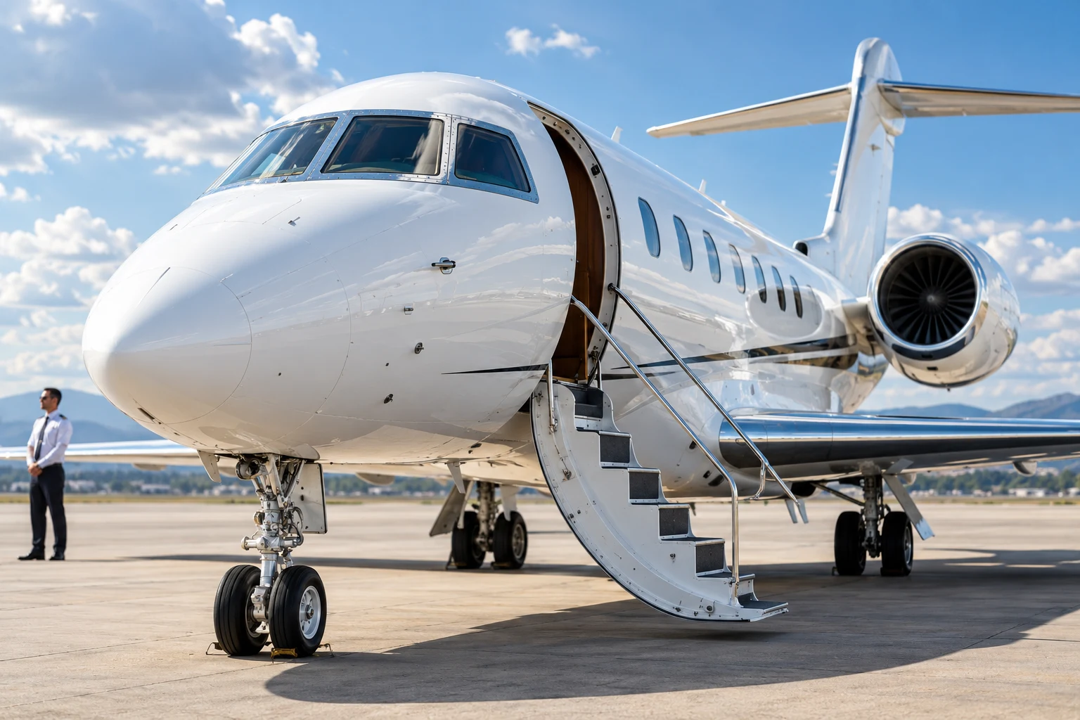 Illustrative private business jet on the apron