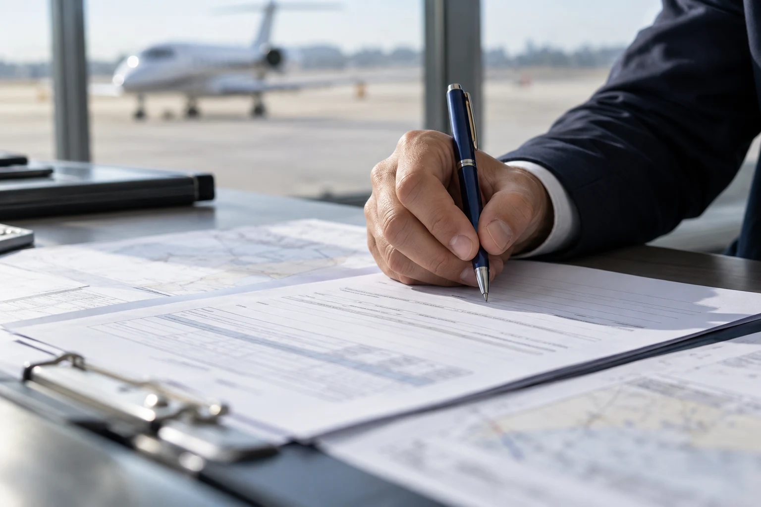 Illustrative flight documentation being reviewed